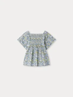 BONPOINT Blouse Smockée Pays Fleur Bleu