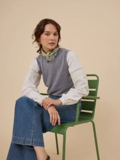 BONPOINT Gilet Sans Manches Coton Lin Bleu Du Nord