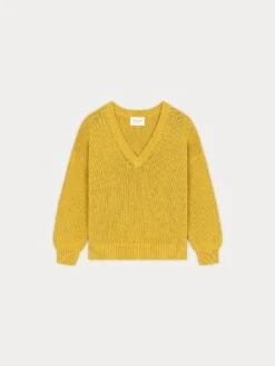BONPOINT Pull En Maille Chunky Col V En Coton Jaune