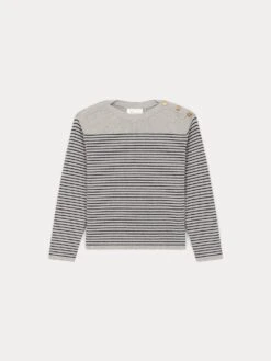 BONPOINT Pull Marinière En Laine Et Coton Gris Et à Rayures Marine