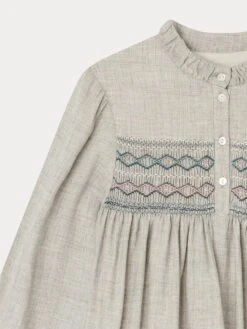 BONPOINT Robe Smockée Tamsin Gris Chiné Clair -BONPOINT Soldes W03GDRW00033 092 W03GDRW00033 092 3